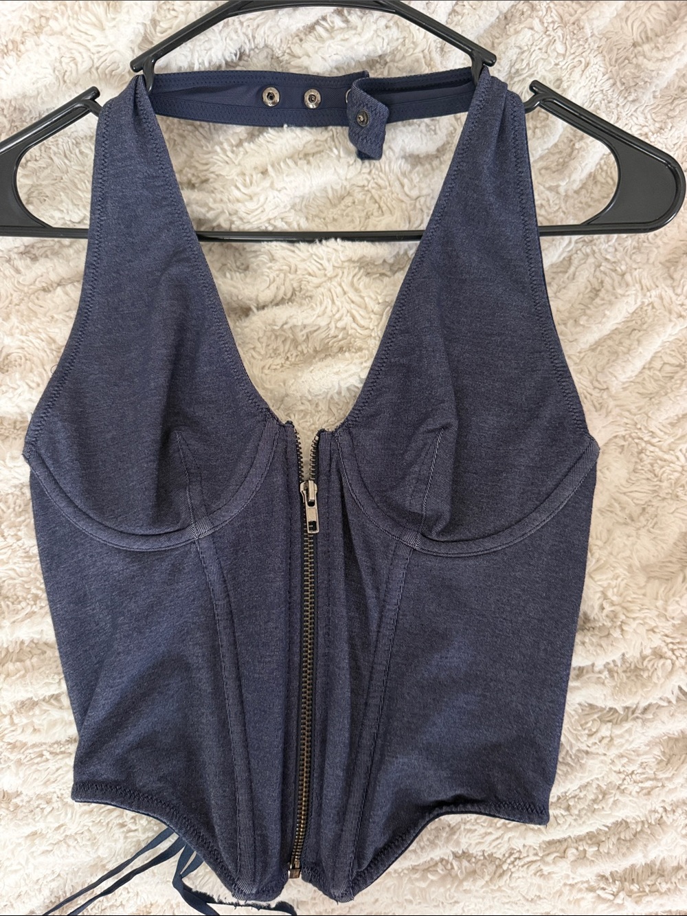 Women’s Navy Zip-Front Bustier Bodysuit